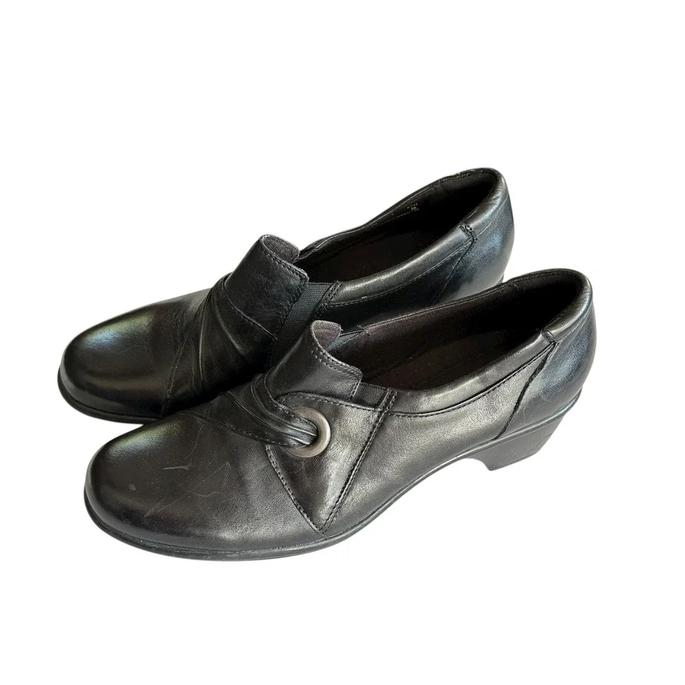 Clarks Bendables Black Leather Slip On Loafer Shoes Women's Size‎ 9M